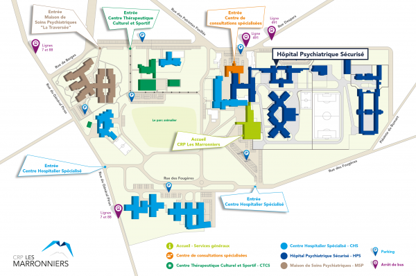 Plan du CRP Les Marronniers - Hôpital Psychiarique Sécurisé