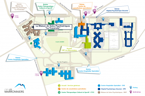 Plan du CRP Les Marronniers - La Maison de Soins Psychiatriques
